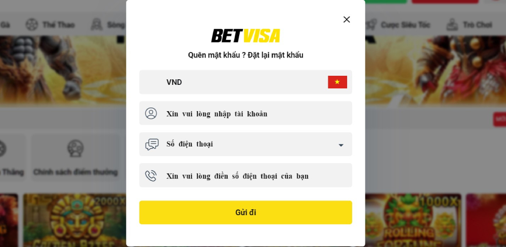 Đăng nhập Betvisa 3 Sử dụng tính đăng đặt lại mật khẩu khi password bị mất